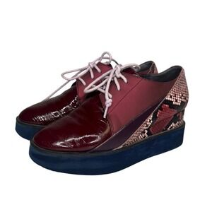 United Nude Spark Derby Burgundy Platform Oxford Womens 37 / US 6.5 Snake Print